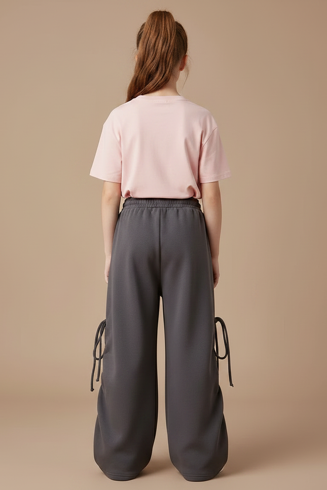 Pantalon Gris Molletonné Ample Lacets Enfant - vue 2