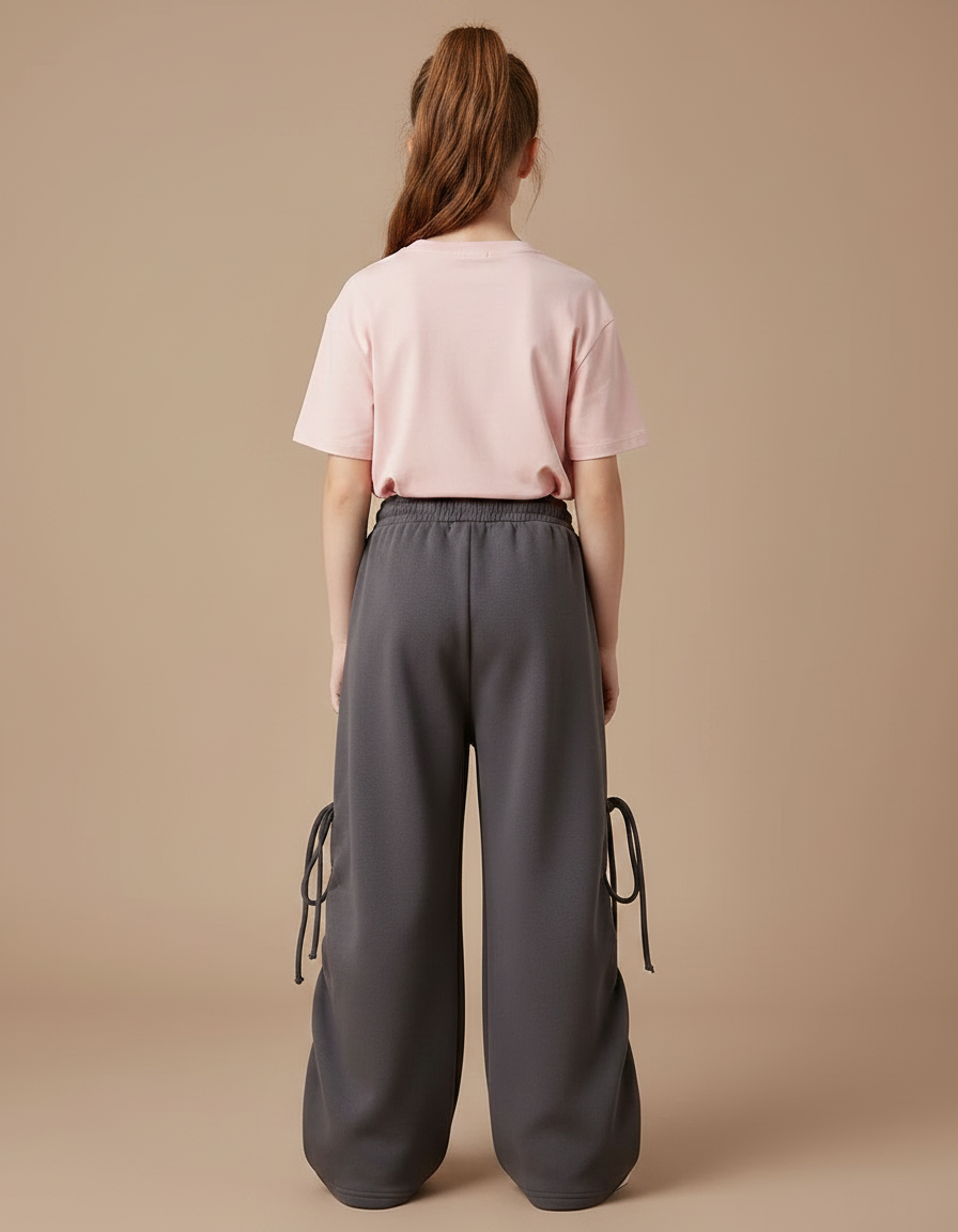 Pantalon Gris Molletonné Ample Lacets Enfant - vue 2