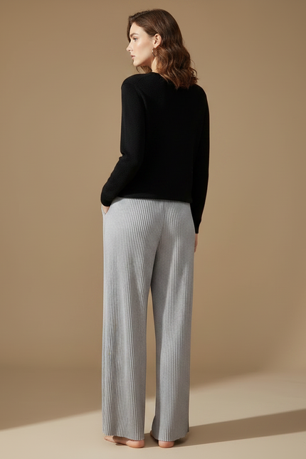 Pantalon Gris Plissé Fluide Ample Décontracté Femme - Maille - vue 2