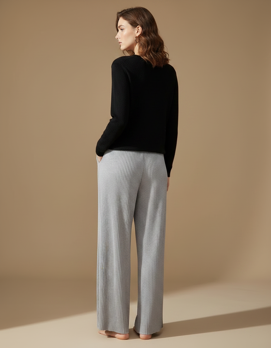 Pantalon Gris Plissé Fluide Ample Décontracté Femme - Maille - vue 2