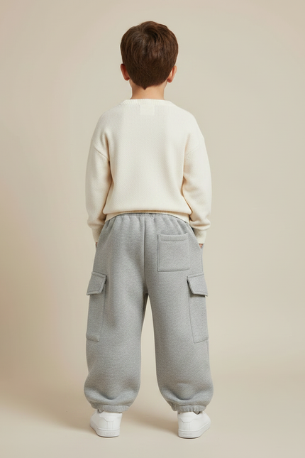 Pantalon Gris Cargo Ample Molletonné Enfant Décontracté - vue 2