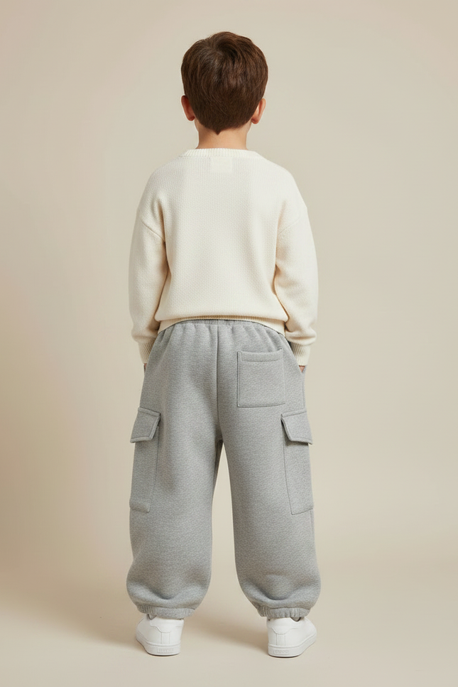 Pantalon Gris Cargo Ample Molletonné Enfant Décontracté - vue 2
