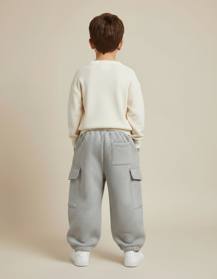 Pantalon Gris Cargo Ample Molletonné Enfant Décontracté - vue 2