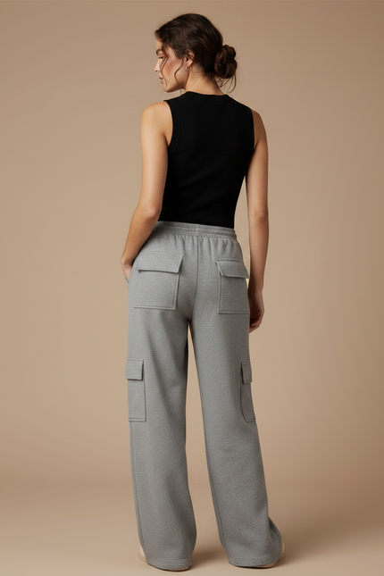 Pantalon Gris Cargo Ample Molletonné Décontracté - vue 2