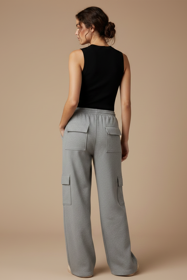 Pantalon Gris Cargo Ample Molletonné Décontracté - vue 2