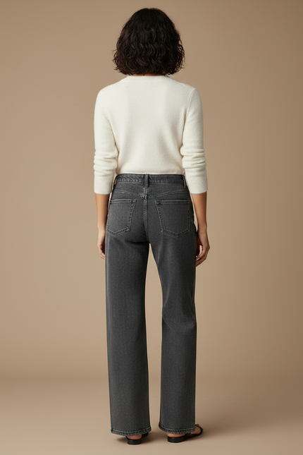 Pantalon Gris Droit Clouté Taille Haute Femme - Jean - vue 2