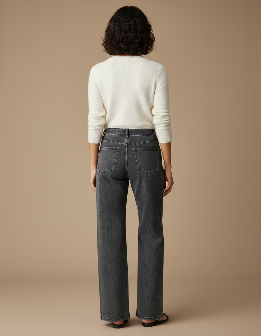 Pantalon Gris Droit Clouté Taille Haute Femme - Jean - vue 2