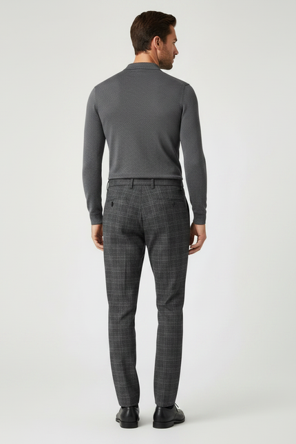 Pantalon Gris Carreaux Slim Habillé Homme - Tweed - vue 2