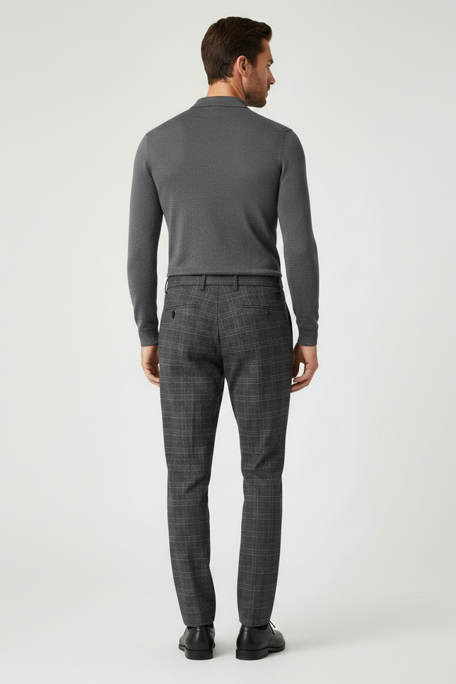 Pantalon Gris Carreaux Slim Habillé Homme - Tweed - vue 2