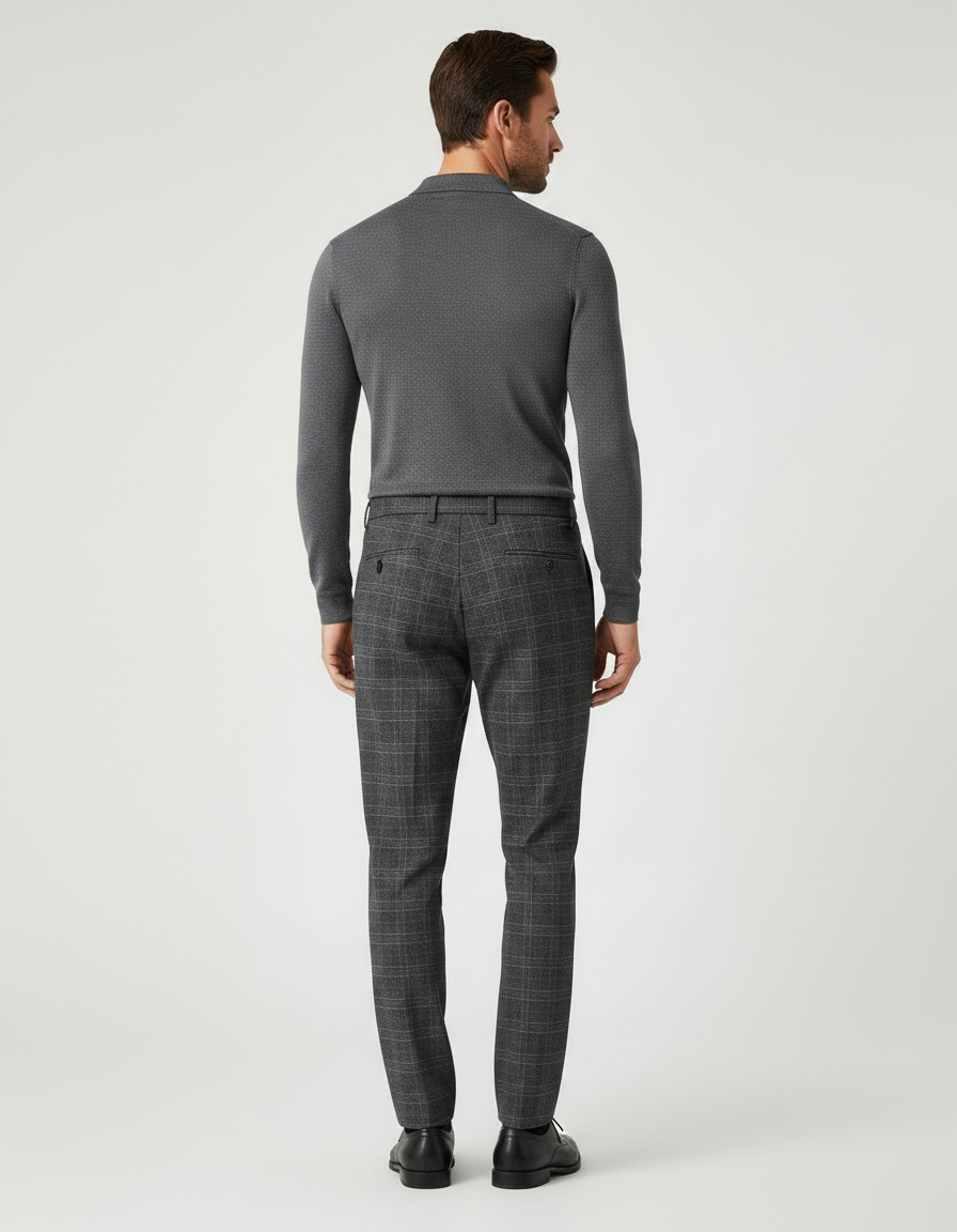 Pantalon Gris Carreaux Slim Habillé Homme - Tweed - vue 2