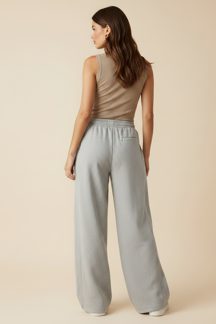 Pantalon Gris Ample Molletonné Cordon Décontracté - vue 2