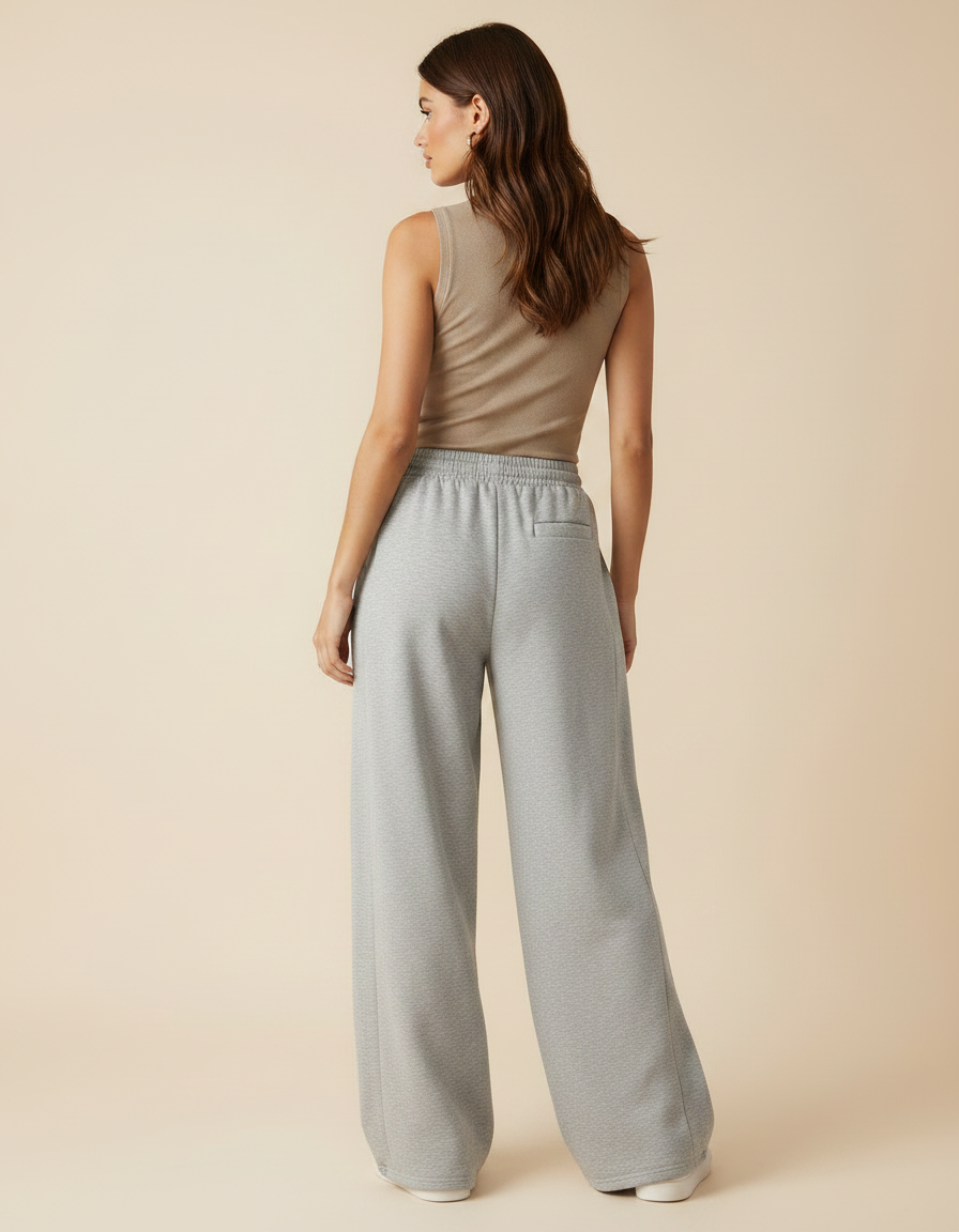 Pantalon Gris Ample Molletonné Cordon Décontracté - vue 2