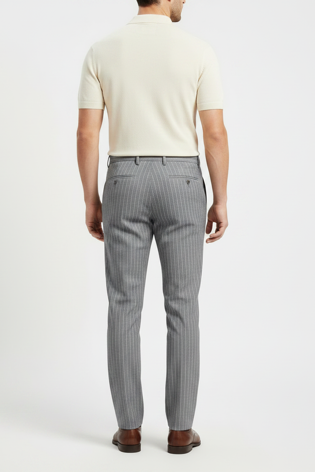 Pantalon Gris Rayé Slim Habillé Homme - Laine - vue 2