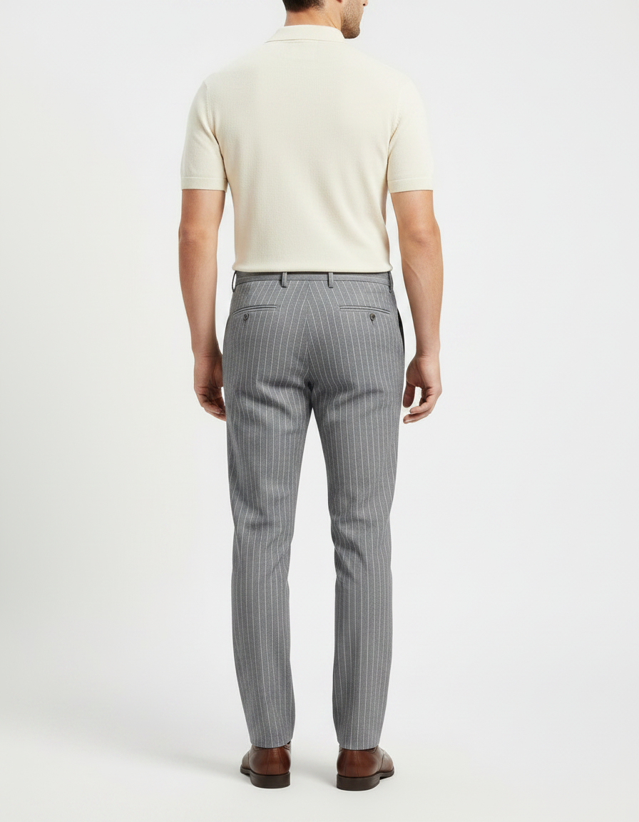 Pantalon Gris Rayé Slim Habillé Homme - Laine - vue 2