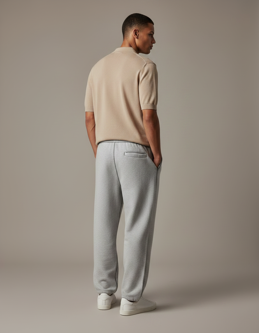 Pantalon Gris Brodé Ample Décontracté Cordon Homme - Molleton - vue 2