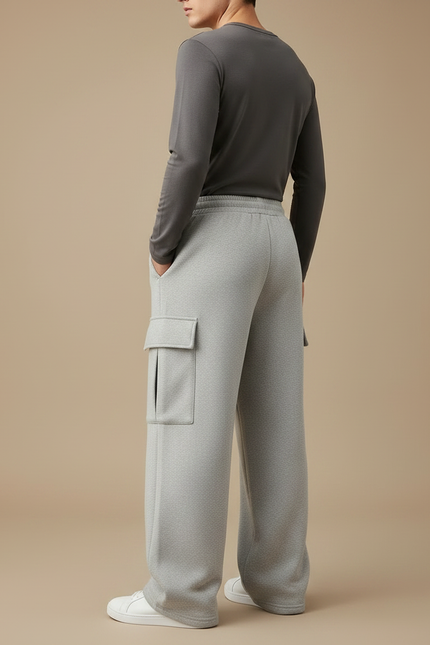 Pantalon Gris Ample Cargo Molletonné Décontracté Homme - vue 2