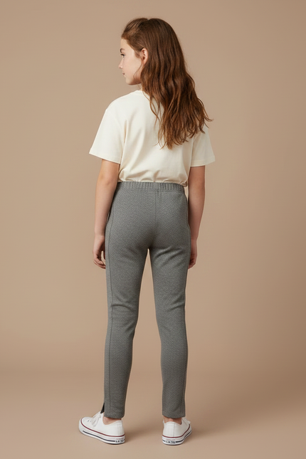 Pantalon Gris Slim Stretch Uni Coton Fille - Molleton - vue 2