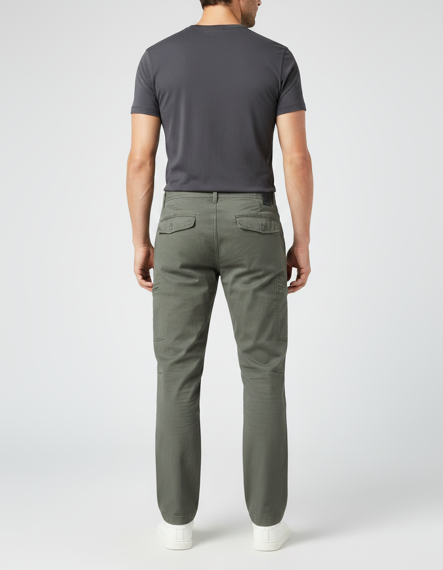Pantalon Gris Cargo Coton Coupe Droite Homme - Kaki Toile - vue 2