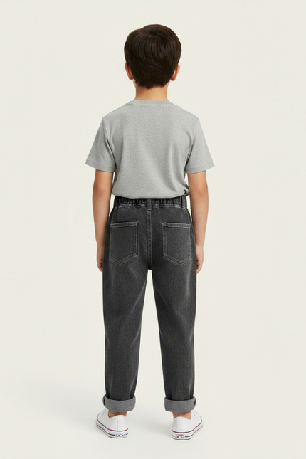Pantalon Gris Enfant Jeans Ample Décontracté - vue 2