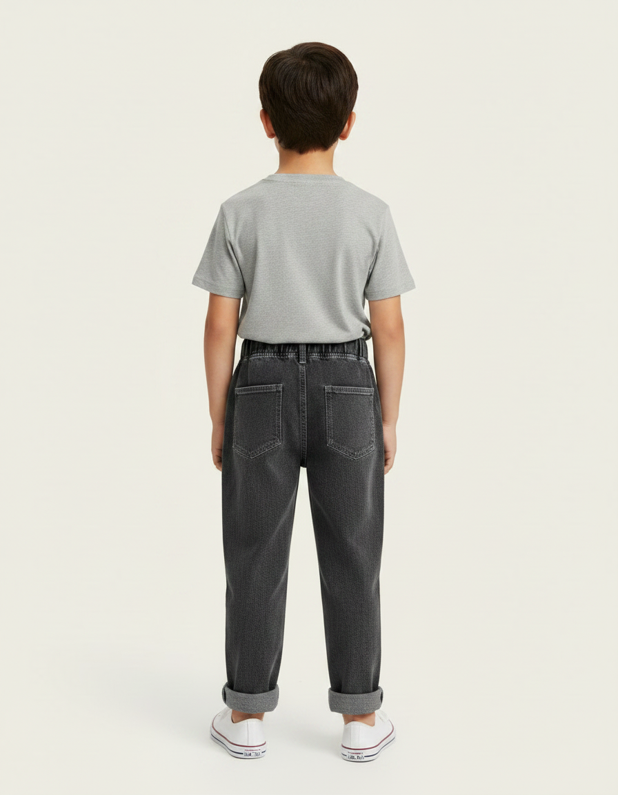 Pantalon Gris Enfant Jeans Ample Décontracté - vue 2