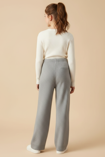 Pantalon Gris Tricoté Ample Cordon Fille - Maille - vue 2