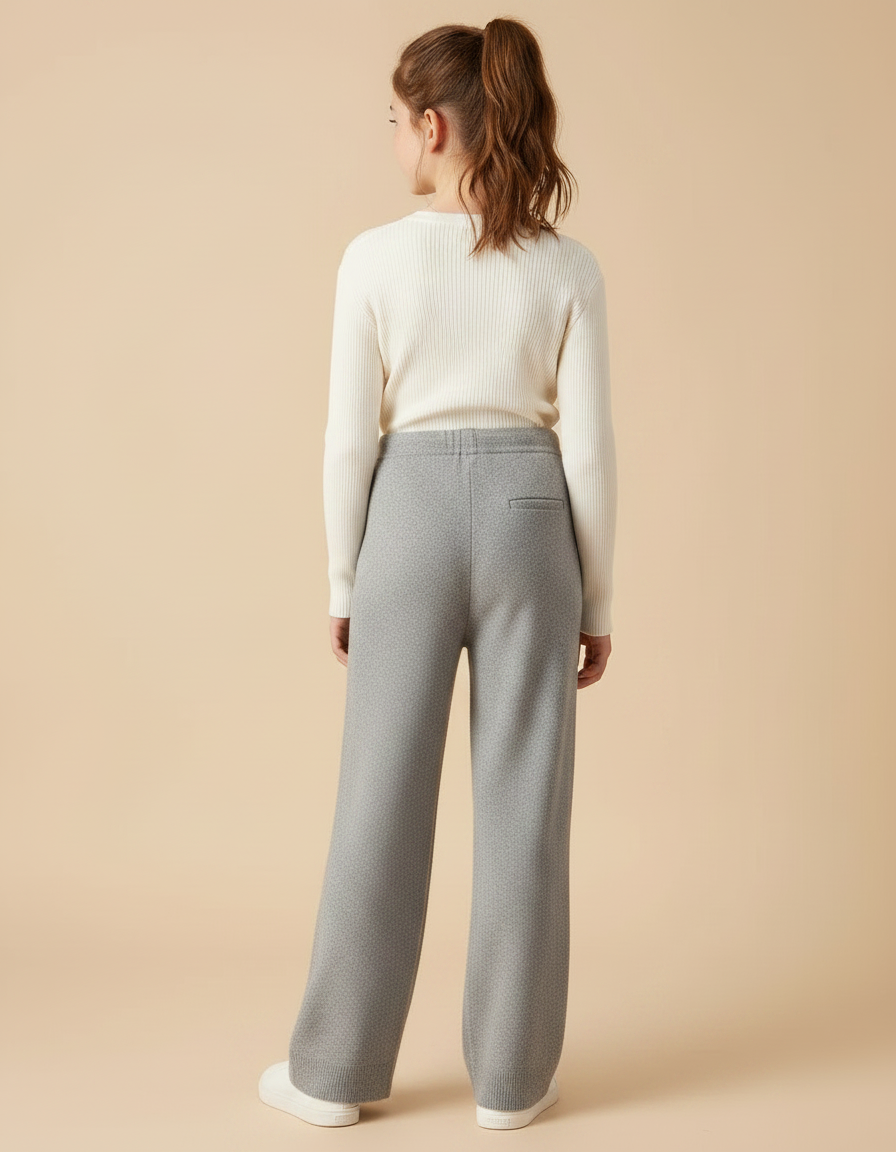 Pantalon Gris Tricoté Ample Cordon Fille - Maille - vue 2