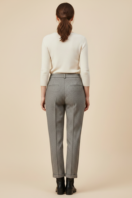 Pantalon Gris Tweed Droit Taille Haute Femme Élégant - vue 2