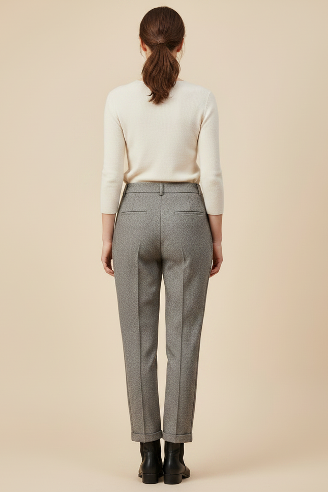 Pantalon Gris Tweed Droit Taille Haute Femme Élégant - vue 2