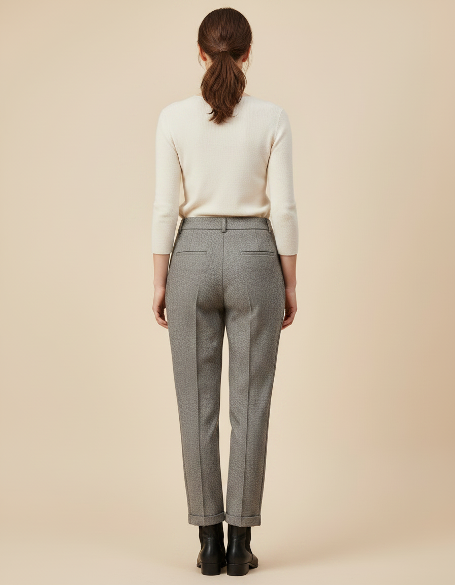 Pantalon Gris Tweed Droit Taille Haute Femme Élégant - vue 2