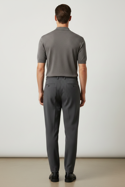 Pantalon Gris Plissé Droit Élégant Business Homme - Gabardine - vue 2