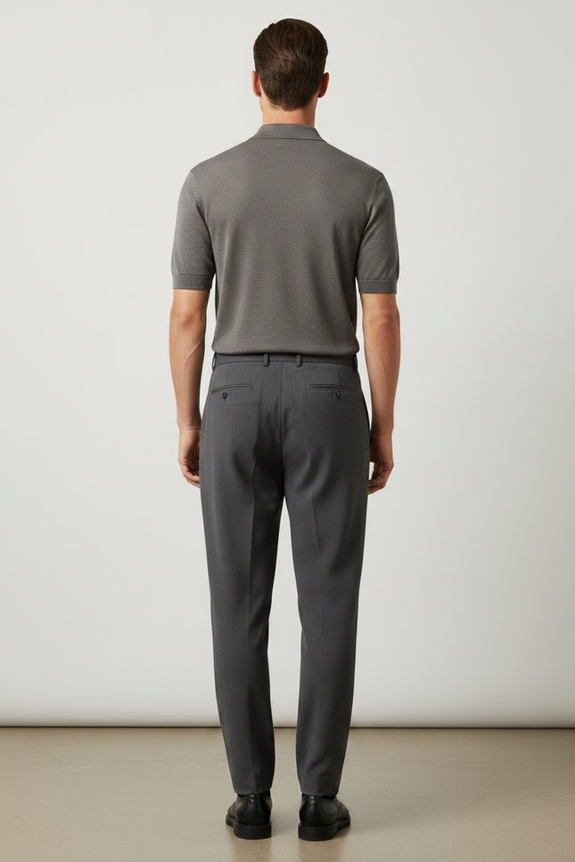Pantalon Gris Plissé Droit Élégant Business Homme - Gabardine - vue 2
