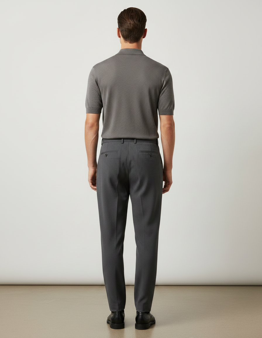 Pantalon Gris Plissé Droit Élégant Business Homme - Gabardine - vue 2