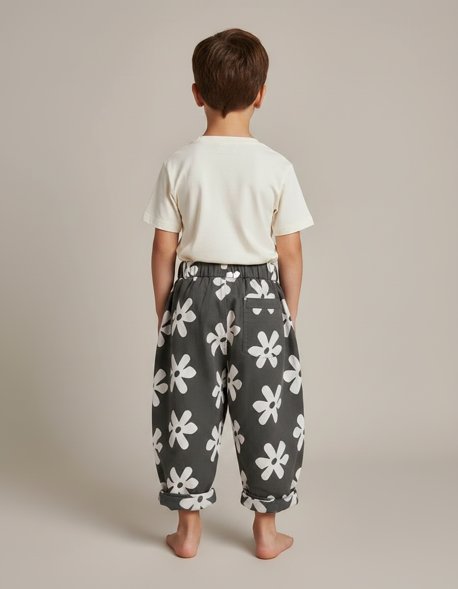 Pantalon Gris Fleur Casual Coton Harem Enfant - vue 2