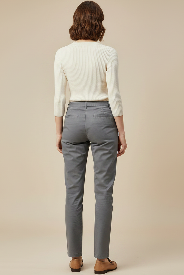 Pantalon Gris Chino Coton Coupe Droite Femme - vue 2