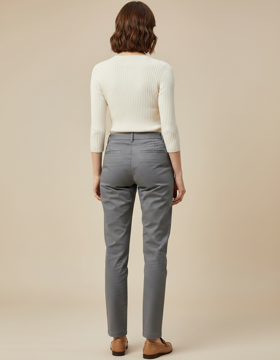 Pantalon Gris Chino Coton Coupe Droite Femme - vue 2