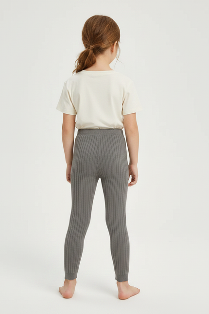 Pantalon Gris Côtelé Tricoté Enfant Fille - Maille - vue 2