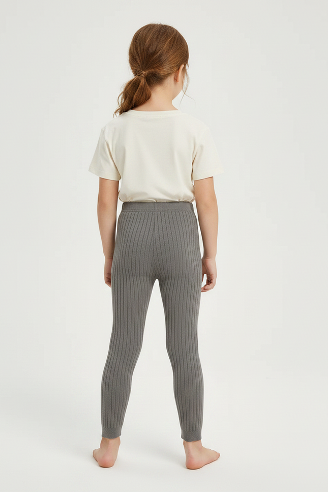 Pantalon Gris Côtelé Tricoté Enfant Fille - Maille - vue 2