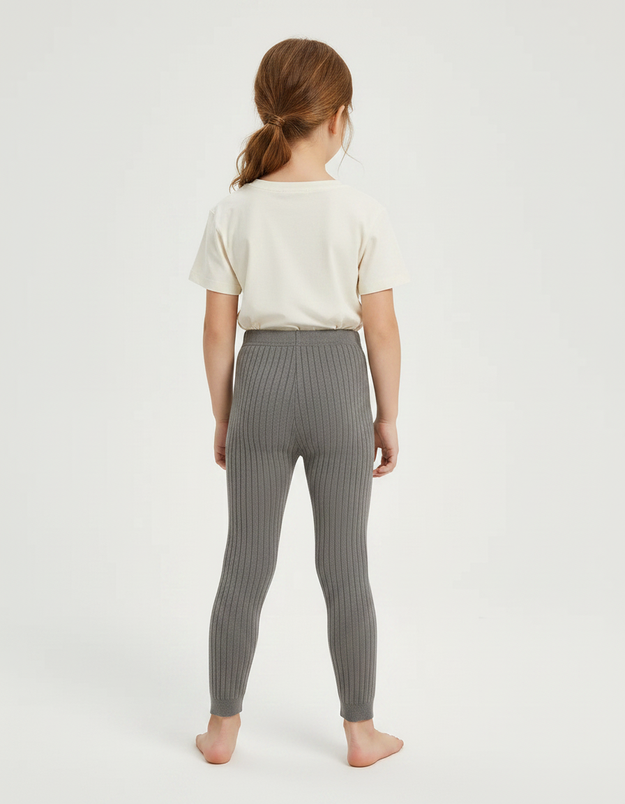 Pantalon Gris Côtelé Tricoté Enfant Fille - Maille - vue 2