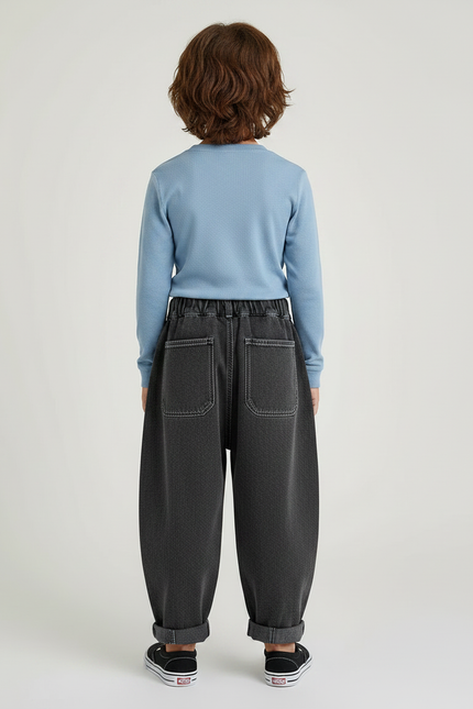 Pantalon Gris Ample Denim Garçon Décontracté - Jean - vue 2