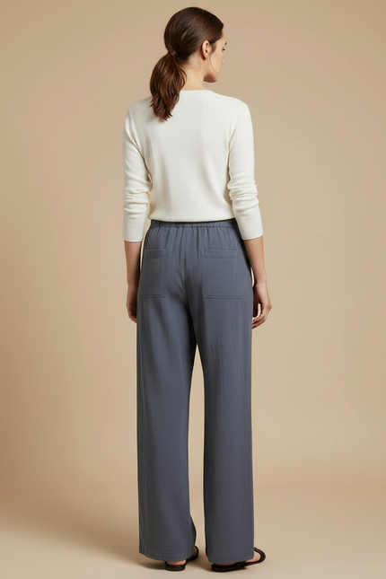Pantalon Gris Ample Fluide Décontracté Femme - Lin - vue 2