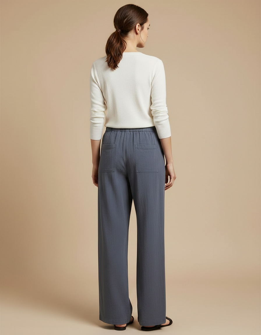 Pantalon Gris Ample Fluide Décontracté Femme - Lin - vue 2