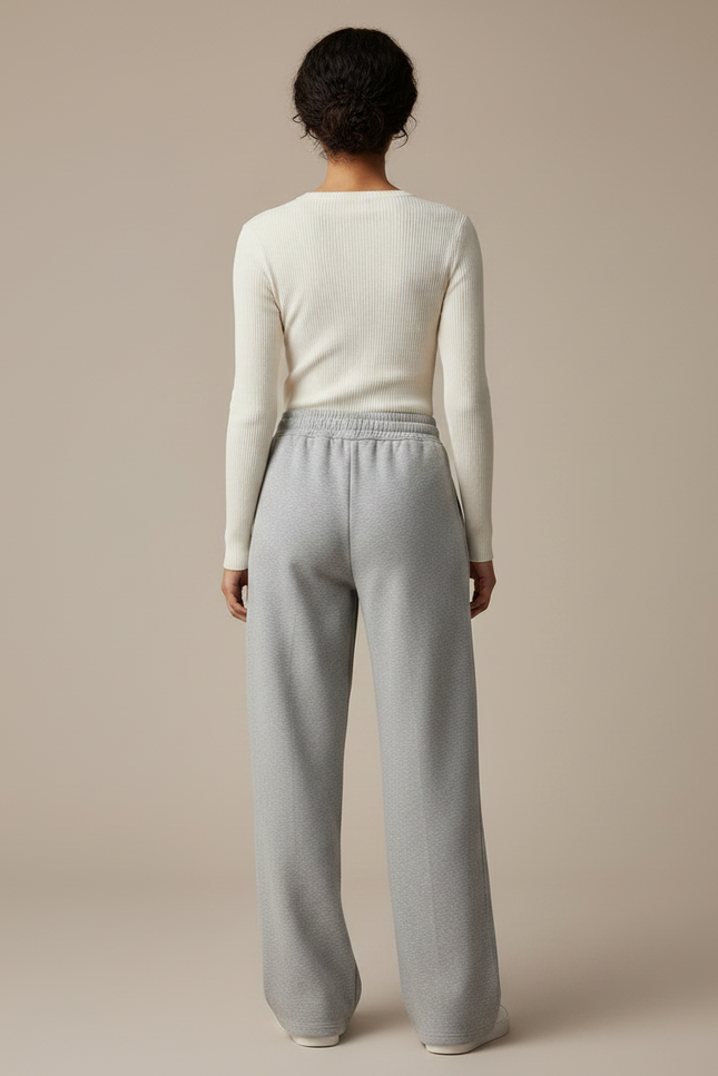 Pantalon Gris Large Molletonné Décontracté Confortable Femme - vue 2