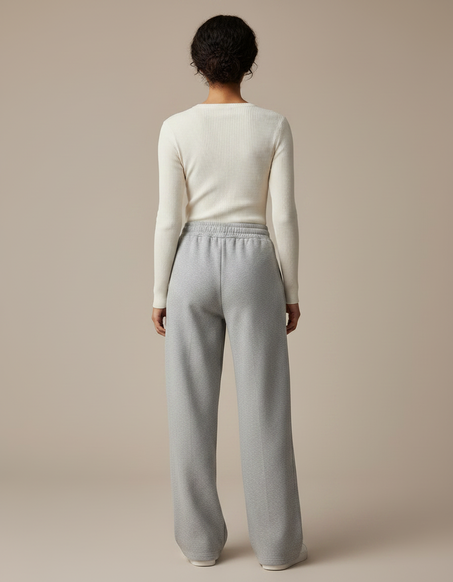 Pantalon Gris Large Molletonné Décontracté Confortable Femme - vue 2