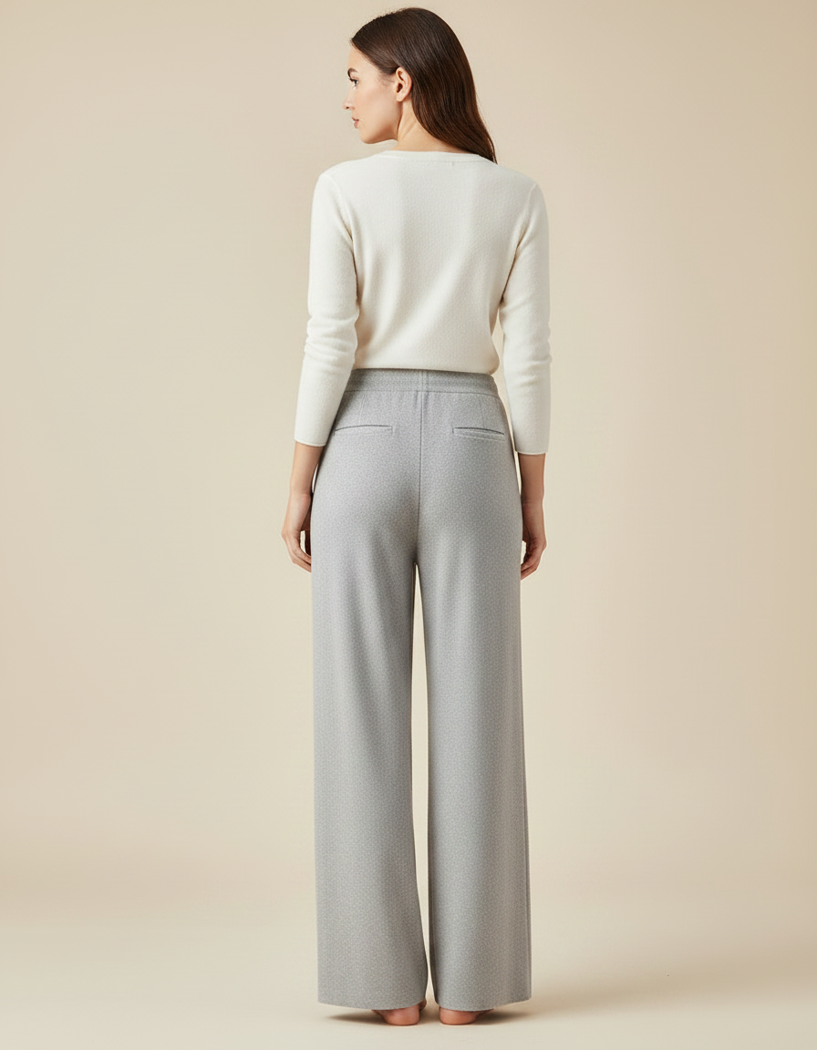 Pantalon Gris Ample Tricoté Cordon Confortable Femme - Maille - vue 2