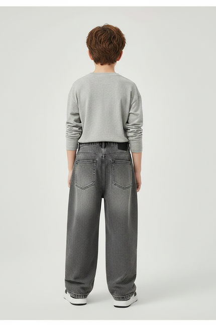 Pantalon Gris Droit Ample Décontracté Enfant Denim - Jean - vue 2