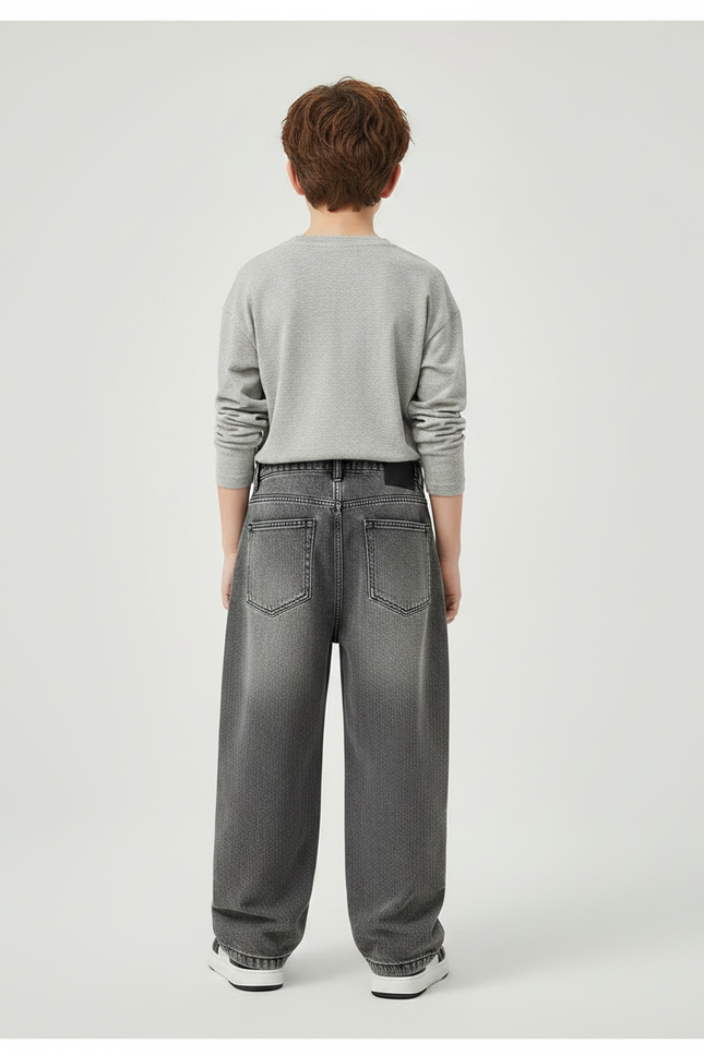 Pantalon Gris Droit Ample Décontracté Enfant Denim - Jean - vue 2