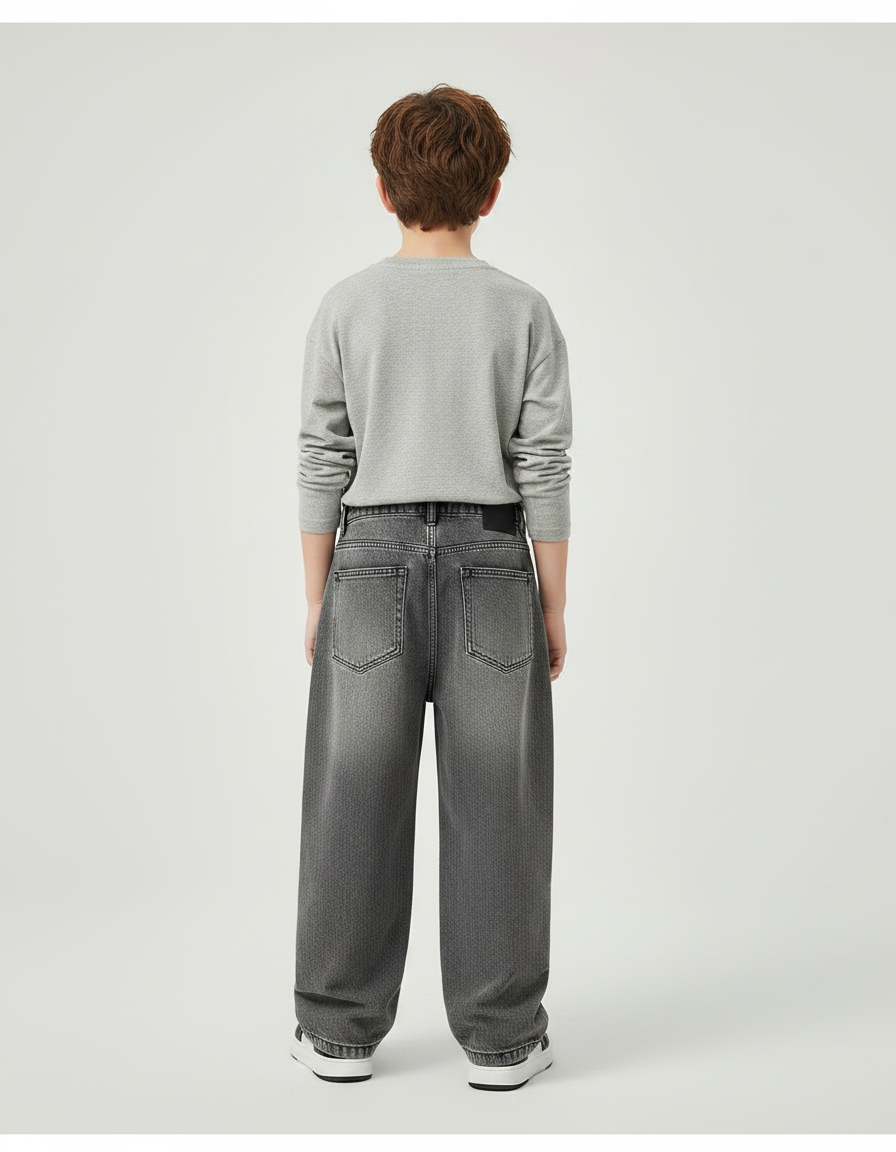 Pantalon Gris Droit Ample Décontracté Enfant Denim - Jean - vue 2