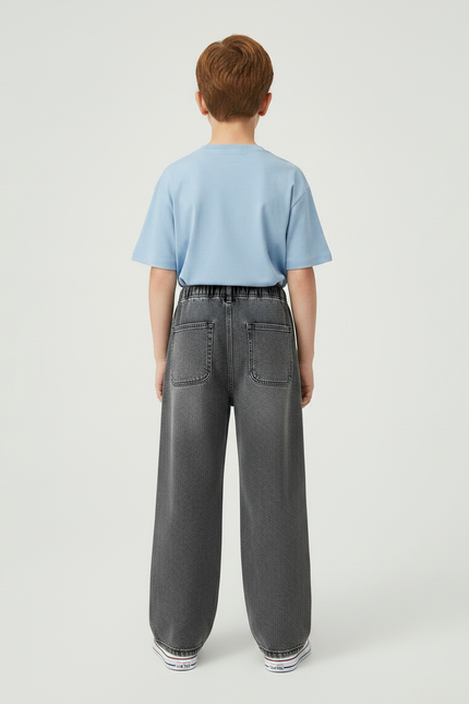 Pantalon Gris Denim Large Rayures Latérales Garçon - Jean - vue 2