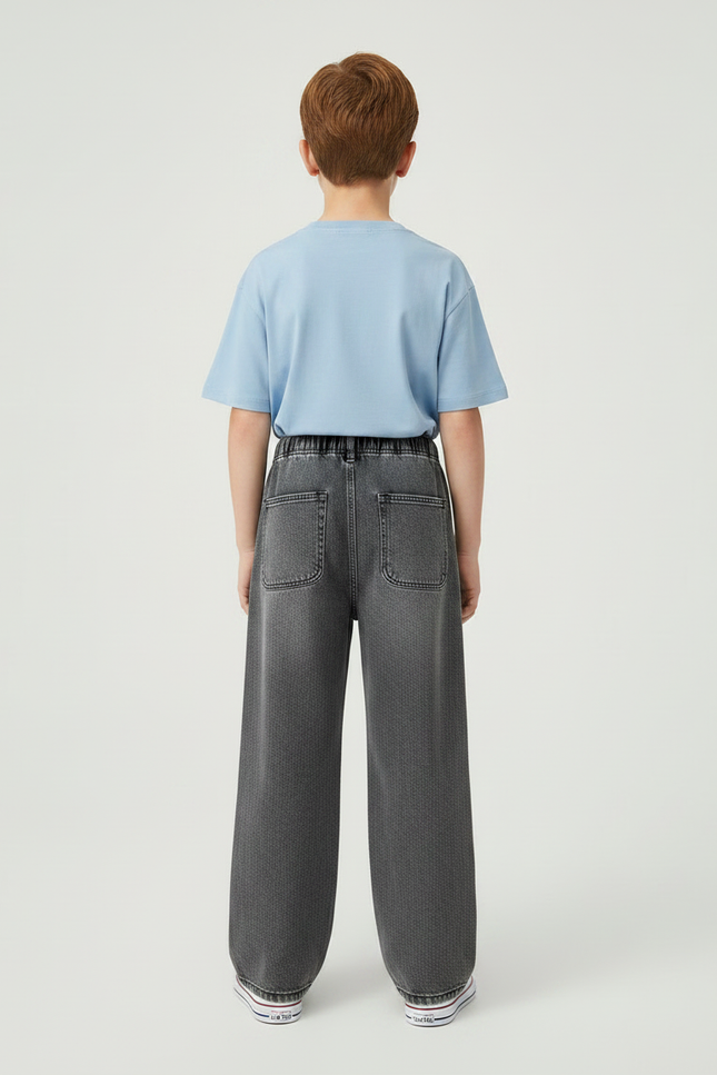 Pantalon Gris Denim Large Rayures Latérales Garçon - Jean - vue 2