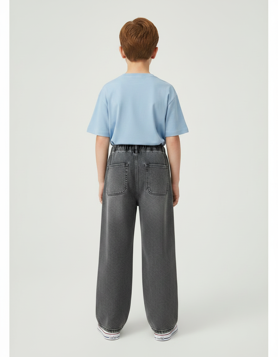 Pantalon Gris Denim Large Rayures Latérales Garçon - Jean - vue 2